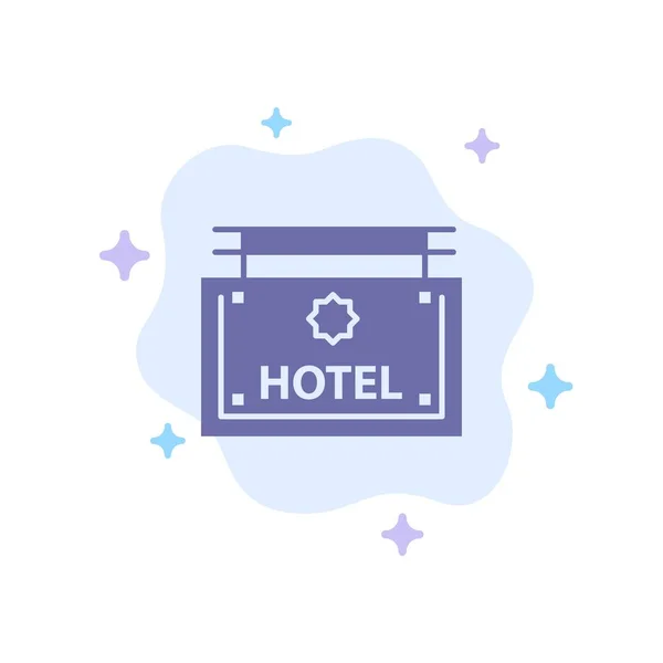Hotel, Schild, Tafel, Richtung blaues Symbol auf abstraktem Wolkenhintergrund — Stockvektor