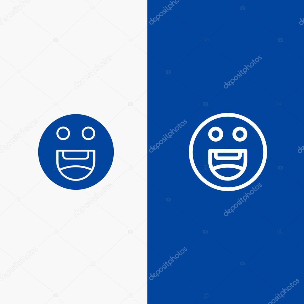 Emojis, Happy, Motivation Line and Glyph Solid icon Blue banner 