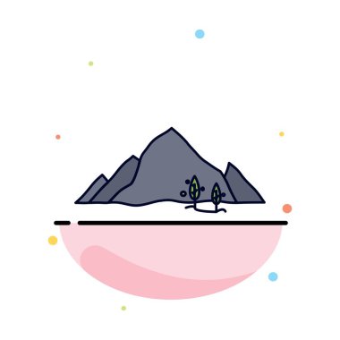 dağ, manzara, tepe, doğa, ağaç Düz Renk Simge Vektör