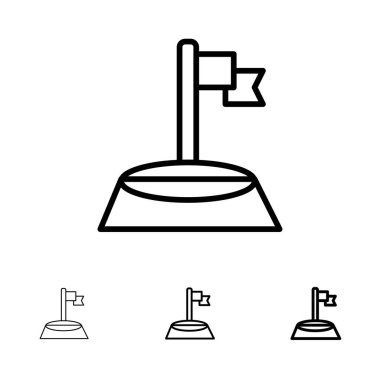 Köşe, Bayrak, Golf, Spor Kalın ve ince siyah çizgi simge seti