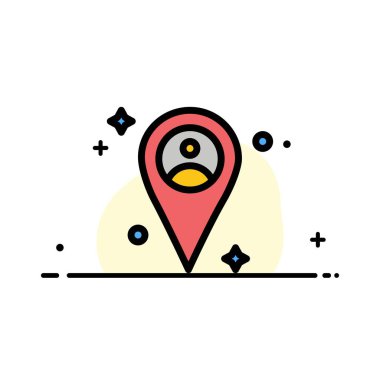 Konum, Harita, Man İş Düz Çizgi Dolgulu Simge Vektör Afiş