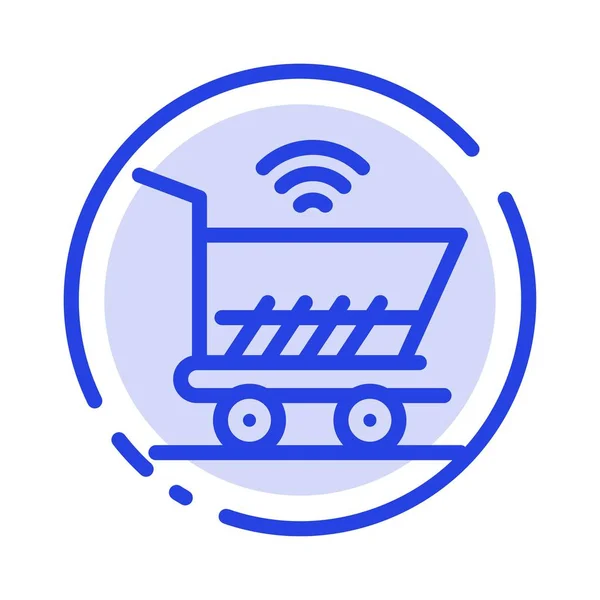Einkaufswagen, Einkaufswagen, Wifi, blau gepunktete Linie Symbol — Stockvektor