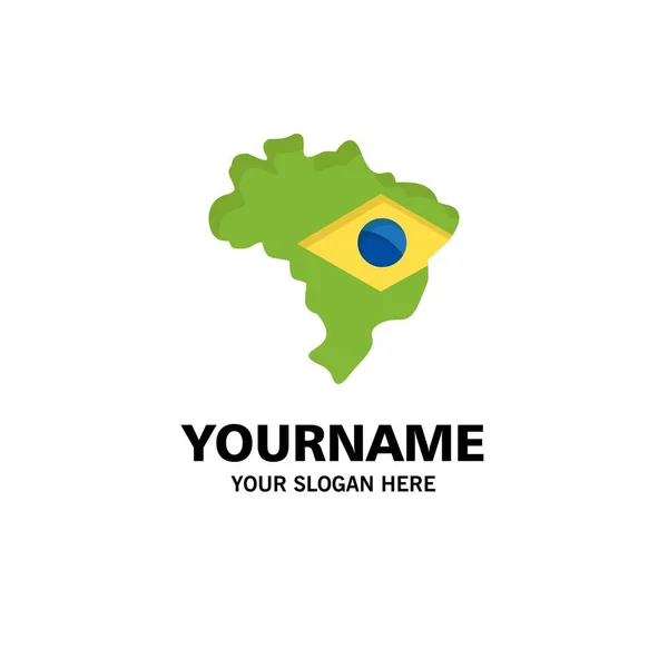 지도, 플래그, 브라질 비즈니스 로고 템플릿. 플랫 컬러 — 스톡 벡터