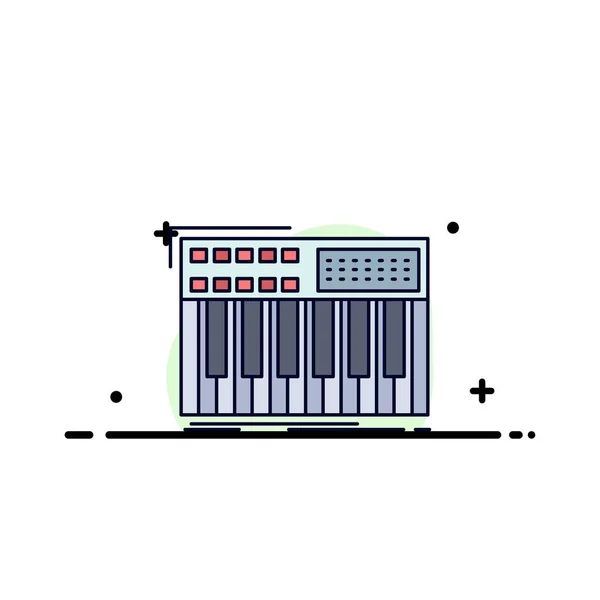 合成器， 键盘， 中音， 合成器， 合成器平面颜色图标 — 图库矢量图片