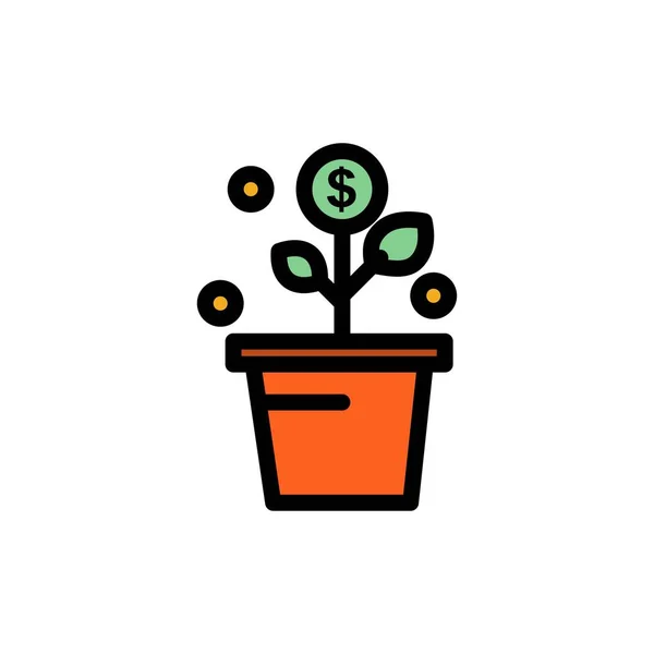 Выращивание, деньги, успех, горшок, икона плоского цвета растений. Vector ico — стоковый вектор