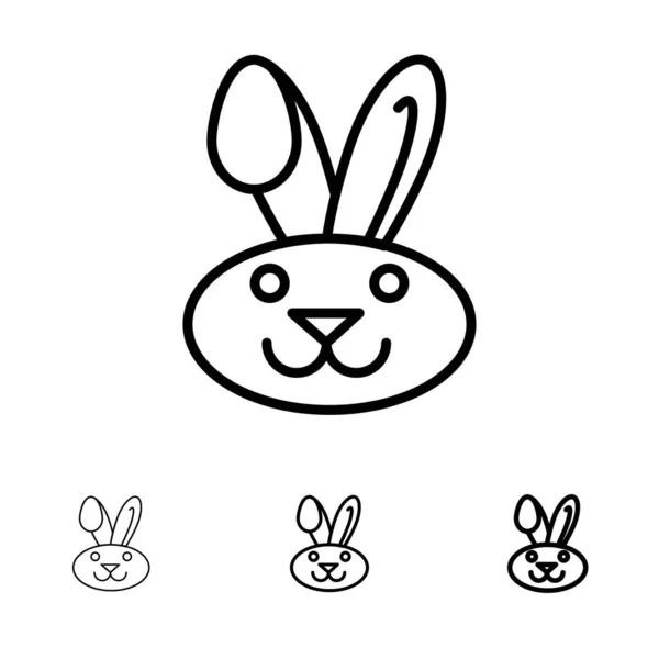 Bunny, Paskalya, Tavşan Kalın ve ince siyah çizgi simge seti — Stok Vektör