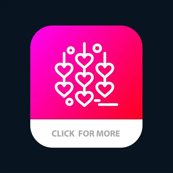 Coeur, Amour, Bouton d'application mobile chaîne. Android et IOS Line Versi — Image vectorielle