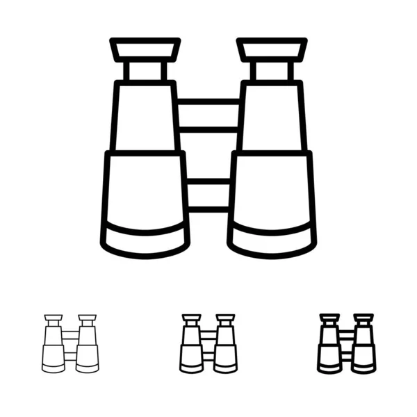 双筒望远镜，搜索，观看粗体和细黑线图标集 — 图库矢量图片