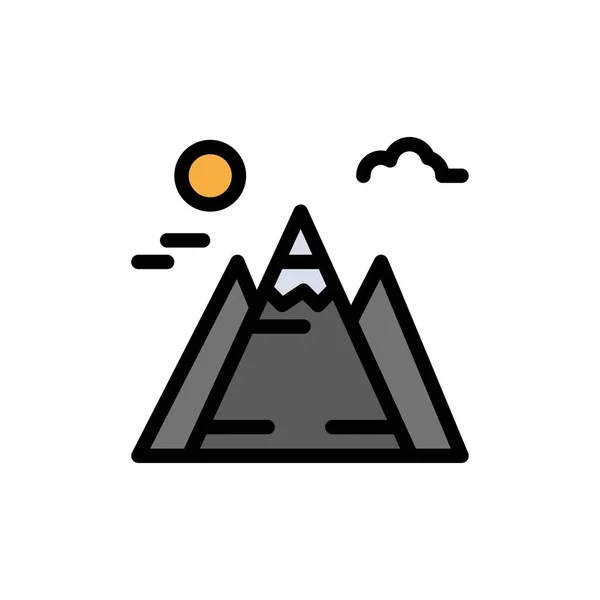 Paisaje, Montaña, Sol Icono de Color Plano. Banner icono vectorial Te — Archivo Imágenes Vectoriales