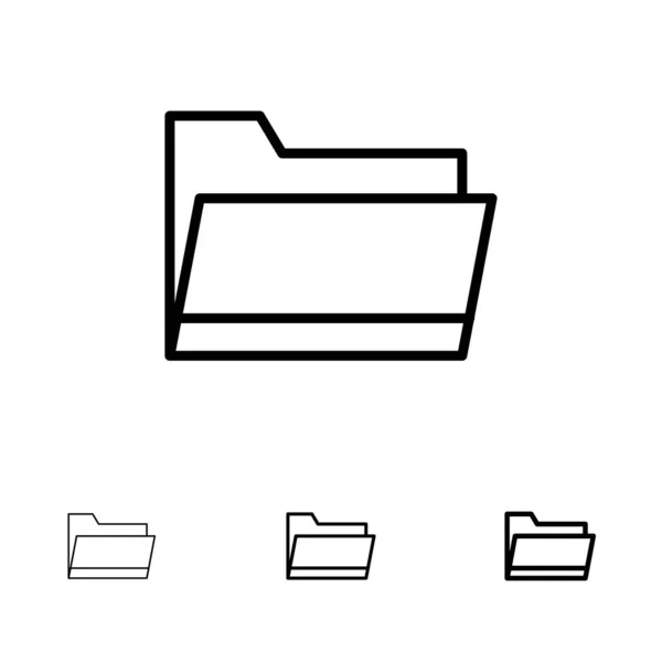 Folder, Buka, Data, Penyimpanan Ikon garis hitam tipis dan tebal ditata - Stok Vektor