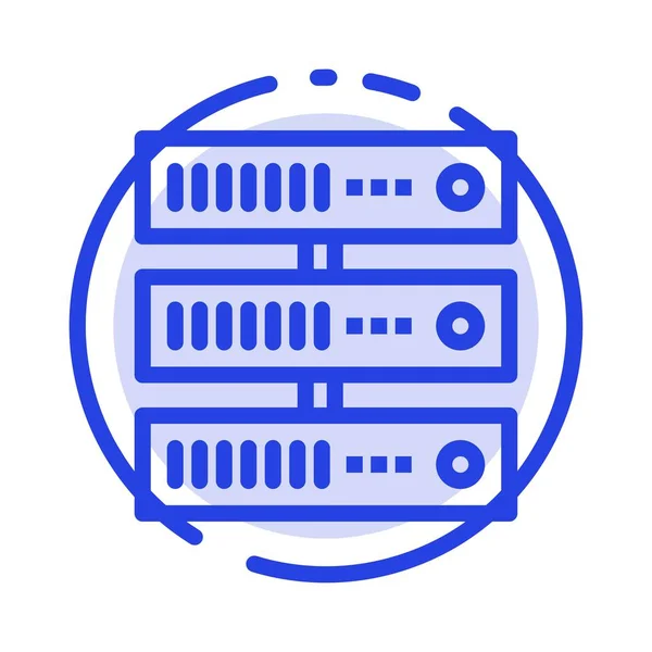 Computer-, Daten-, Speicher-, Netzwerk blau gepunktete Linie Symbol — Stockvektor