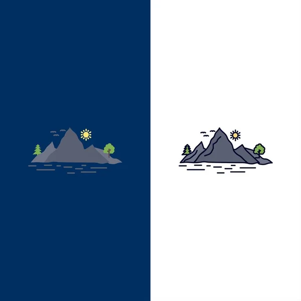 Natureza, colina, paisagem, montanha, árvore Flat Color Icon Vector — Vetor de Stock