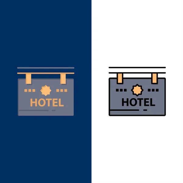 Hotel, Sign, Board, Location  Icons. Flat and Line Filled Icon S — Stock Vector