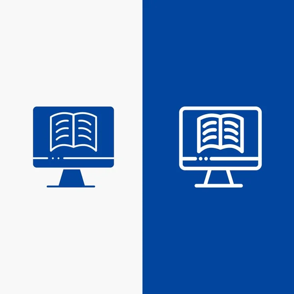 Computador, Livro, OnTechnology Line e Glyph Ícone sólido Bann azul —  Vetores de Stock