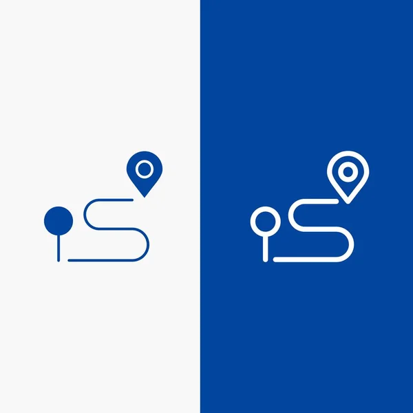 Locatie, kaart, navigatie, PIN lijn en glyph effen icoon blauw ba — Stockvector