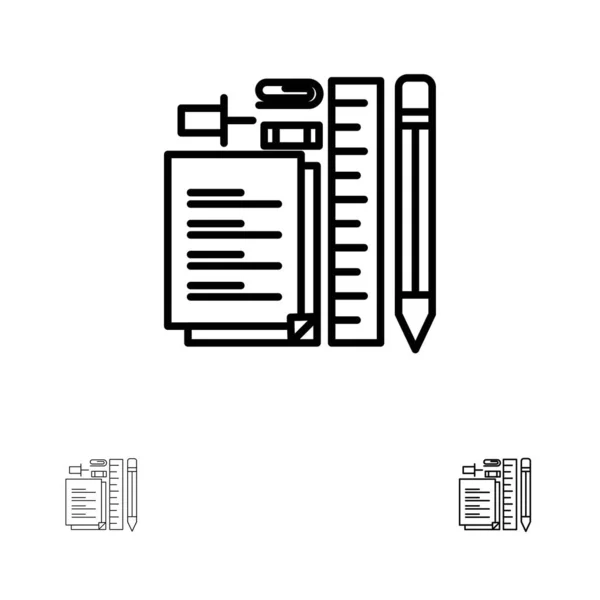 Papelería, Lápiz, Pluma, Bloc de notas, Pin Bold and thin black line i — Archivo Imágenes Vectoriales