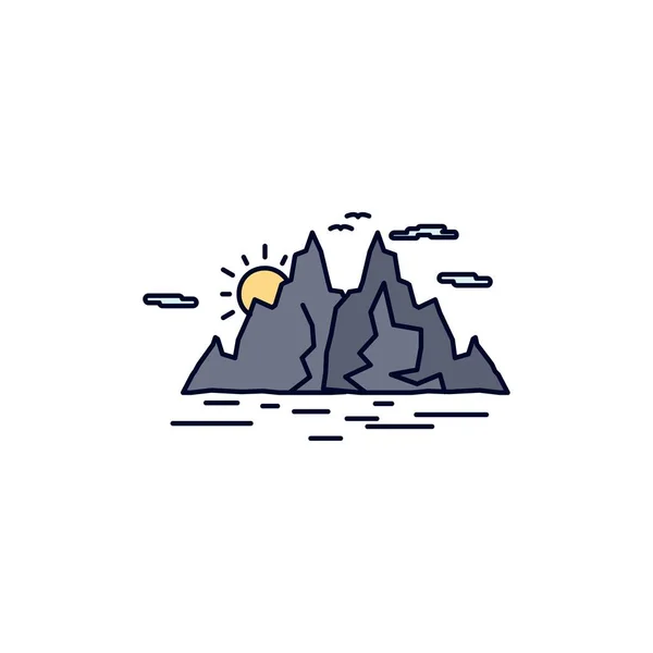 Nature, colline, paysage, montagne, eau Flat Color Icon Vector — Image vectorielle