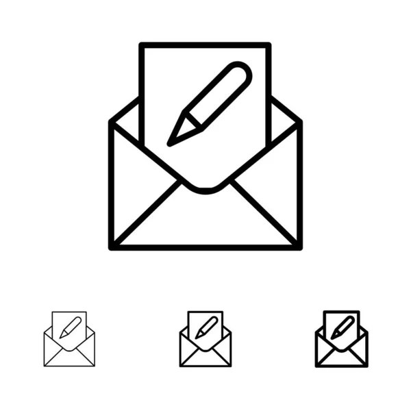 Oluştur, Düzenle, E-posta, Zarf, Posta Kalın ve ince siyah çizgi ic — Stok Vektör