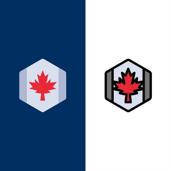 Bandiera, Autunno, Canada, Foglia, Icone d'Acero. Piatto e linea riempito I — Vettoriale Stock