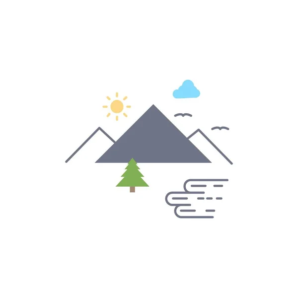 Montagnes, Nature, Extérieur, Nuages, Soleil Flat Color Icon Vector — Image vectorielle