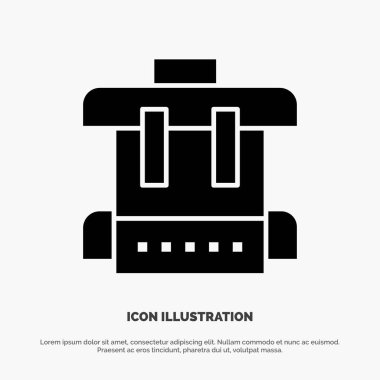 Çanta, eğitim, okul katı glif simge vektör