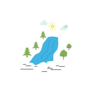 şelale, ağaç, ağrı, bulutlar, doğa Düz Renk Simge Vektör