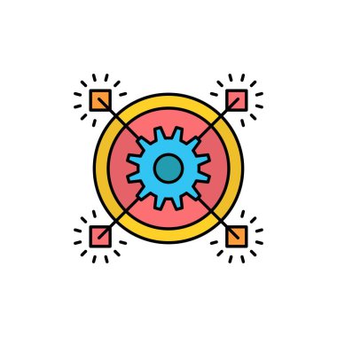 Pazarlama, İş, Fikir, Ilgili, Dişli Düz Renk Simgesi. Vec