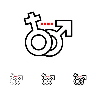 Cinsiyet, Erkek, Kadın, Sembol Kalın ve ince siyah çizgi simge seti