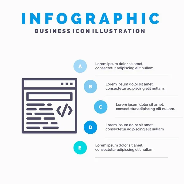 Web, Diseño, Icono de línea de texto con 5 pasos de presentación de infografías — Vector de stock