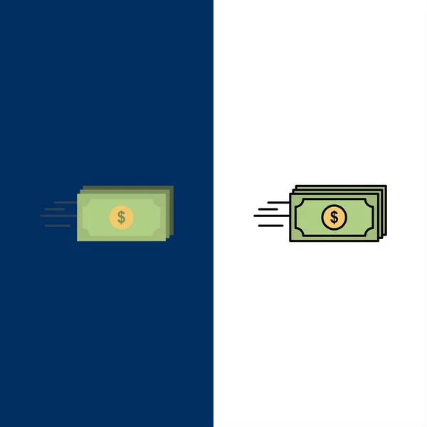 Δολάριο, επιχείρηση, ροή, χρήματα, εικονίδια νομισμάτων. Επίπεδη και γραμμή Fi — Διανυσματικό Αρχείο
