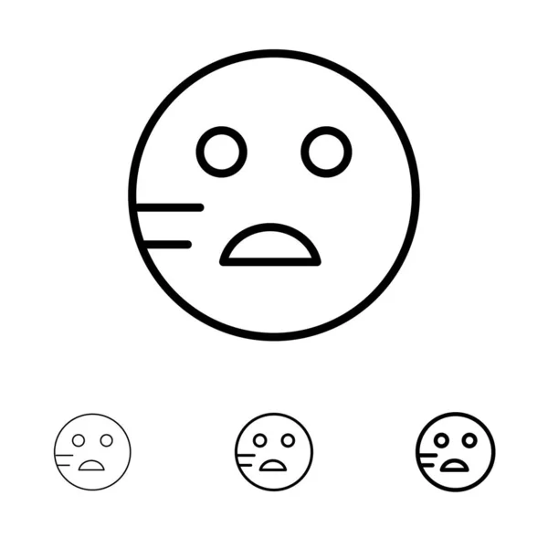 Triste, Emoji, Scuola Grassetto e sottile linea nera icona set — Vettoriale Stock