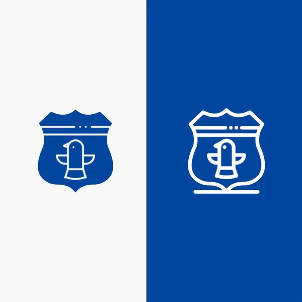 盾牌， 乌萨， 美国， 安全线和字形固体图标蓝色 b — 图库矢量图片