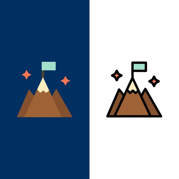 Βουνό, σημαία, χρήστης, εικονίδια διασύνδεσης. Επίπεδο και γεμισμένο ICO — Διανυσματικό Αρχείο