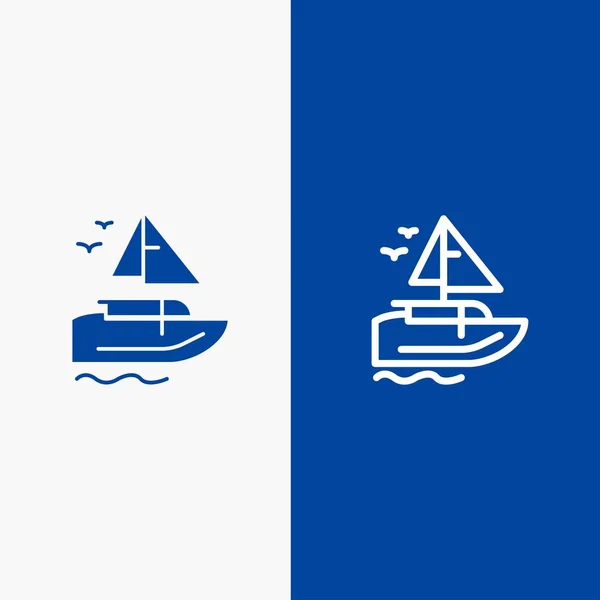 Barco, Barco, Transporte, Línea de Buques y Glifo Sólido icono Azul prohibición — Vector de stock