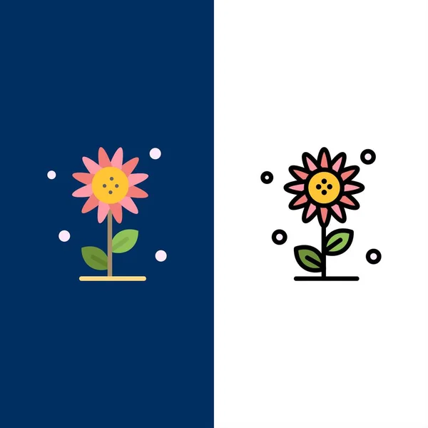 Sunflower, Floral, Nature, Spring  Icons. Flat and Line Filled I — Stock Vector
