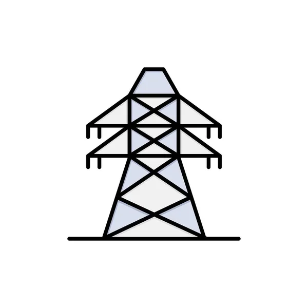 Электрическая, энергетическая, трансмиссионная, трансмиссионная башня плоского цвета — стоковый вектор