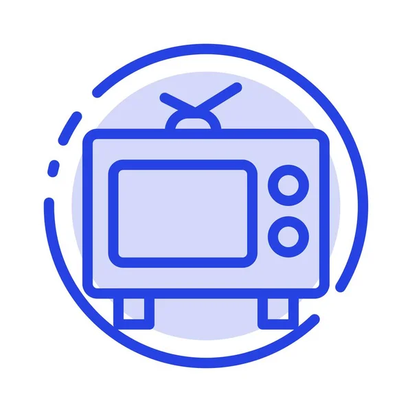 TV, Televisi, Media Blue Dotted Line Icon - Stok Vektor