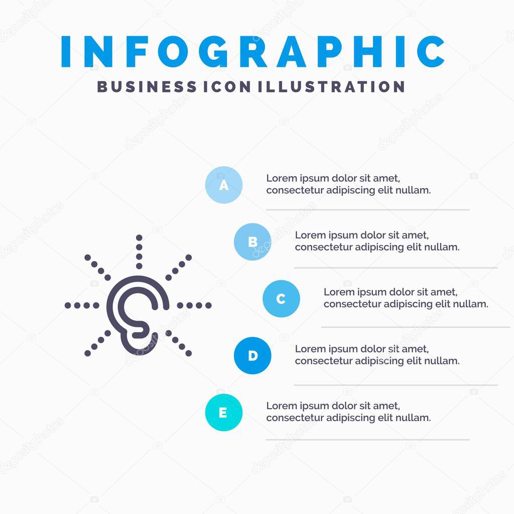 Awareness, Ear, Hear, Hearing, Listen Line icon with 5 steps pre