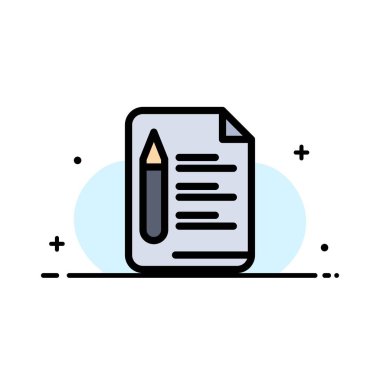 dosya, metin, eğitim, kalem iş düz çizgi dolu simge ve