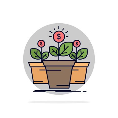 büyüme, para, bitki, pot, ağaç Düz Renk Simge Vektör