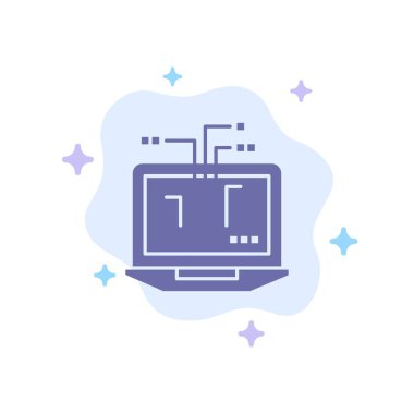 Bilgisayar, ağ, dizüstü bilgisayar, soyut bulutta donanım mavi simgesi 