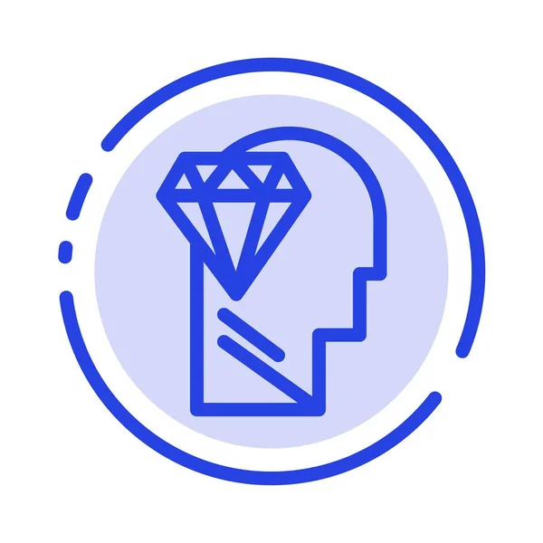 Mente, perfección, diamante, cabeza azul punteado línea icono — Archivo Imágenes Vectoriales