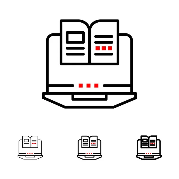 Laptop, Computer, Buch, Hardware fett und dünne schwarze Linie Symbole s — Stockvektor