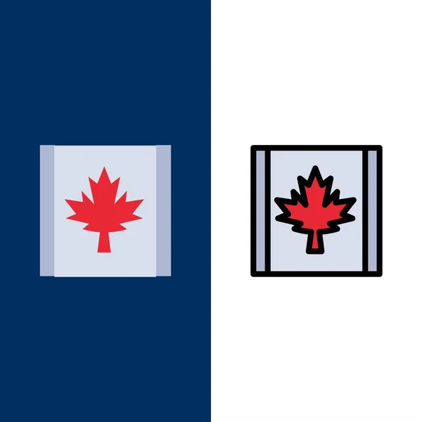 Canada, vlag, blad pictogrammen. Plat en lijn gevuld pictogram set vector — Stockvector