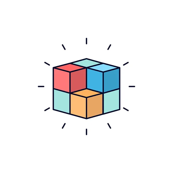 Caja, laberinto, rompecabezas, solución, cubo Color plano Icono Vector — Vector de stock