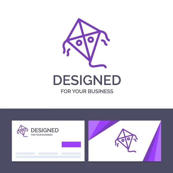 クリエイティブ名刺とロゴテンプレート凧、フェスティバル、フライング — ストックベクタ