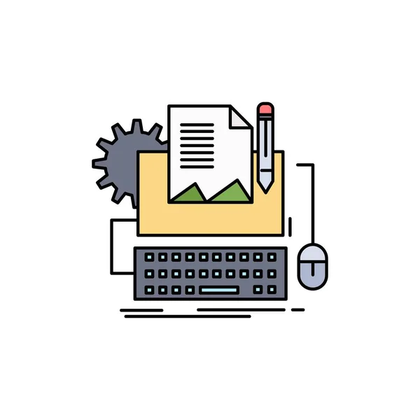 Tipo Escritor, papel, computador, papel, teclado Flat Color Icon Ve — Vetor de Stock