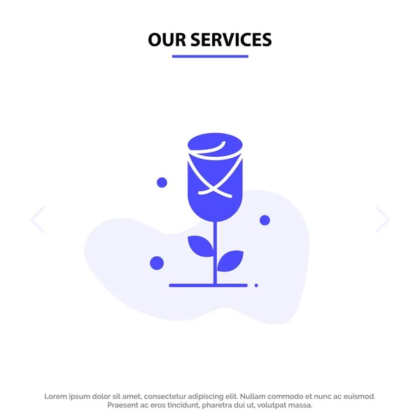 Onze diensten bloem, Rose, liefde Solid glyph icon web card templa — Stockvector