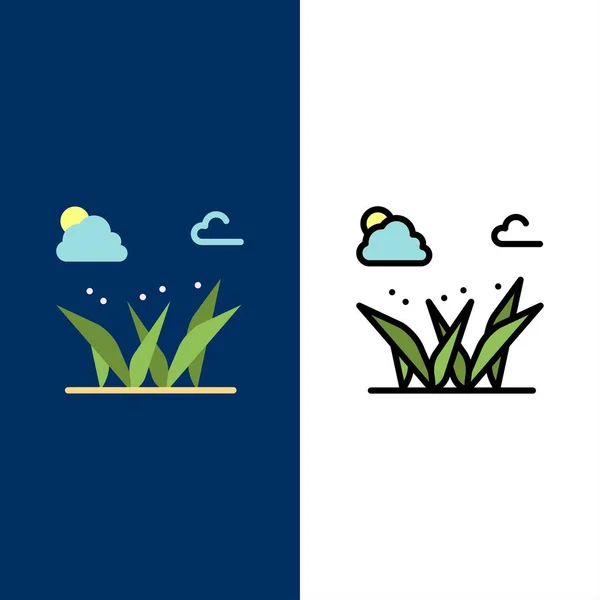 Grass, Grasses, Green, Spring  Icons. Flat and Line Filled Icon — Stock Vector