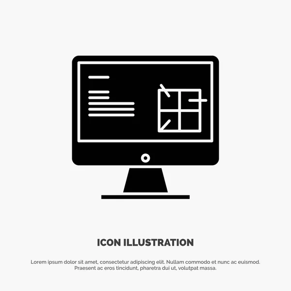 Компьютер, Строительство, Ремонт, ЖК, Дизайн цельных иконок Glyph — стоковый вектор